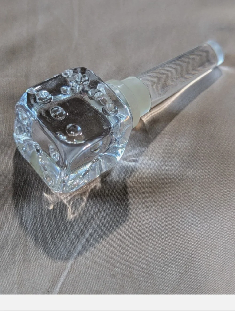 VINTAGE Clear Glass Bottle Stopper with Dice Cube Top